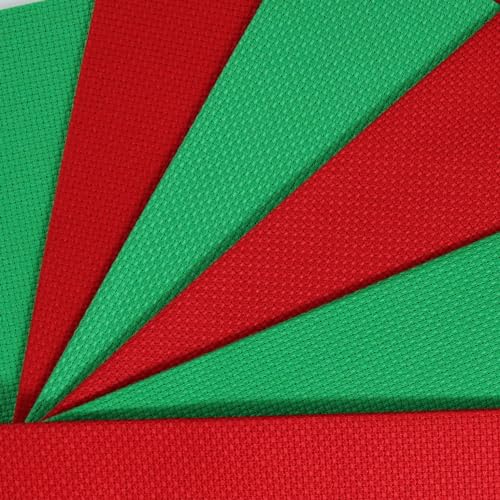 Image of KCS 6 pc of 12 inch x 18 inch (30cmx45cm) 14CT Counted Cotton Aida Cloth Cross Stitch Fabric (Red+Green)