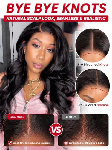Image of Beauty Forever Easy Put On & Go Glueless Human Hair Wig for Beginners, 7x5 Pre-Cut Lace Front Body Wave Wig, Bye Bye Knots, Pre Plucked, Natural Looking Wig 150% Density Natural Color 20 Inch