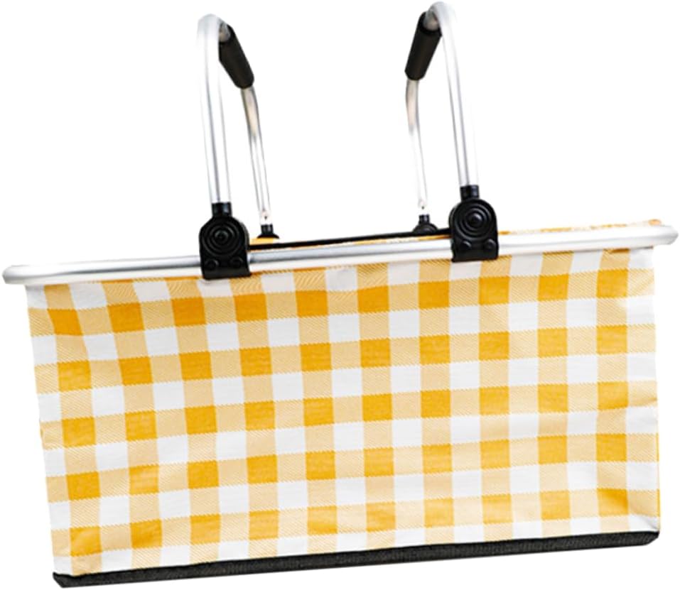 Yardwe 1pc Foldable Insulated Picnic Basket Thickened Heat Preservation Cooler for Outdoor Activities Portable Design Handles for Camping Travel and Picnics Yellow