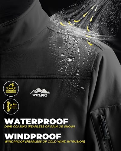 WULFUL Men's Lightweight Softshell Jacket Warm Fleece Lined Windbreaker Waterproof Soft Shell Outdoor4