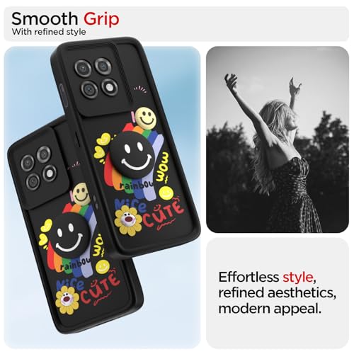 Image of Pikkme Back Cover for OnePlus 11 5G | Soft Silicone| Cute Rainbow Smile & 3D Cartoon Flower Design | Shockproof Raised Camera Protection Bumper Case (Black)