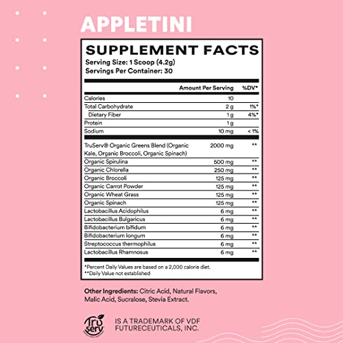 Cira Glow-Getter Greens Superfood Powder w/Probiotics for Debloating, Digestion, Detoxification & Energy - Spirulina, Chlorella, & Other Premium Antioxidant-Rich Ingredients - Appletini, 30 Servings - Thumbnail 6