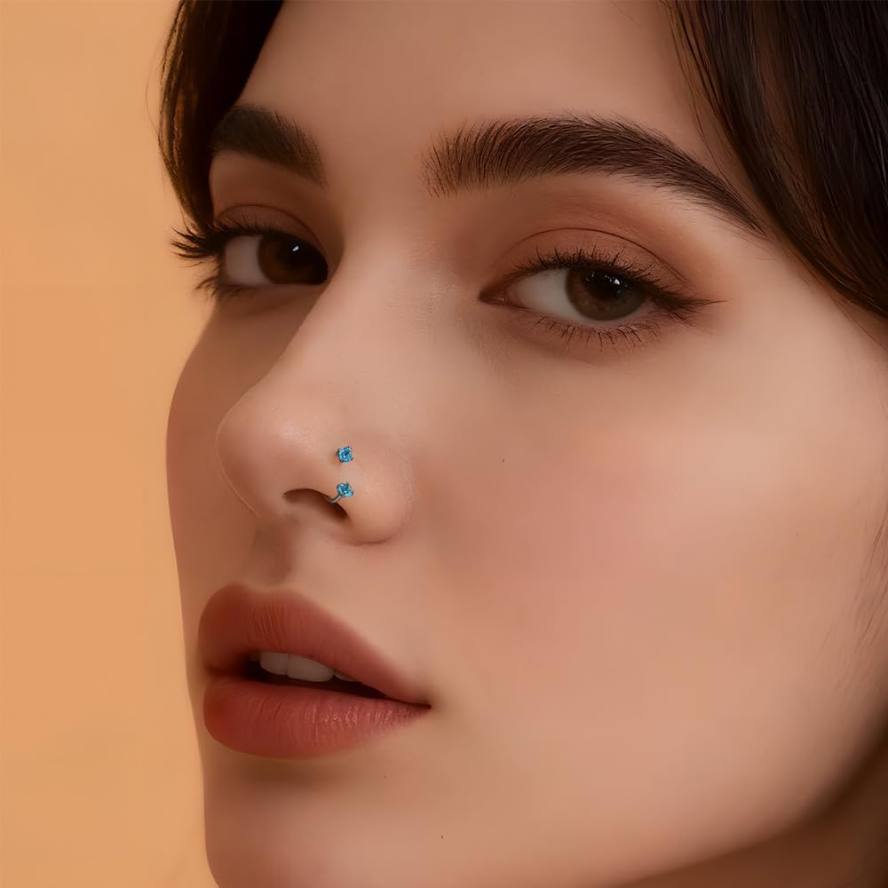 TOPBRIGHT 12PCS 316L Stainless Steel Horseshoe Nose Rings - 20G Threadless Push Pin Hoops with Double Cubic Zirconia for Women Men, Septum/Helix/Daith/Lip Piercing (7mm & 8mm) - Image 5