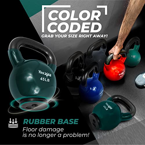 Image of Yes4All Kettlebells Rubber Base, Kettlebell Set for Women, Strength Training Kettlebells Weights (10-65 lbs)