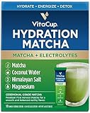 VitaCup Hydration Matcha Instant Packets, Natural Energy & Detox w/Electrolytes, Magnesium, Coconut Water, Himalayan Pink Salt, Potassium, Ceremonial Grade Organic Matcha, Single Serve Sticks, 10 Ct