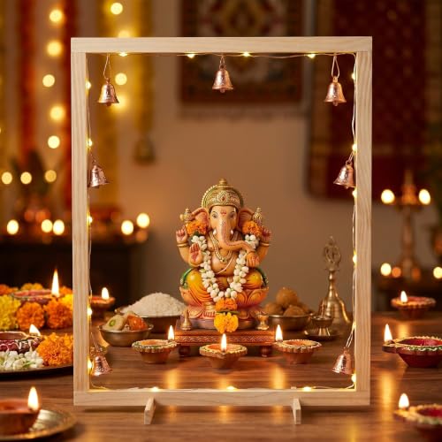 GlikCeil Wooden Pooja Mandap Backdrop Stand DIY Puja Mandir Frame and Idol Backdrop for Ganesh Chaturthi Varalakshmi Vratam Onam Diwali Home Temple Decor 30 x 24 Inches