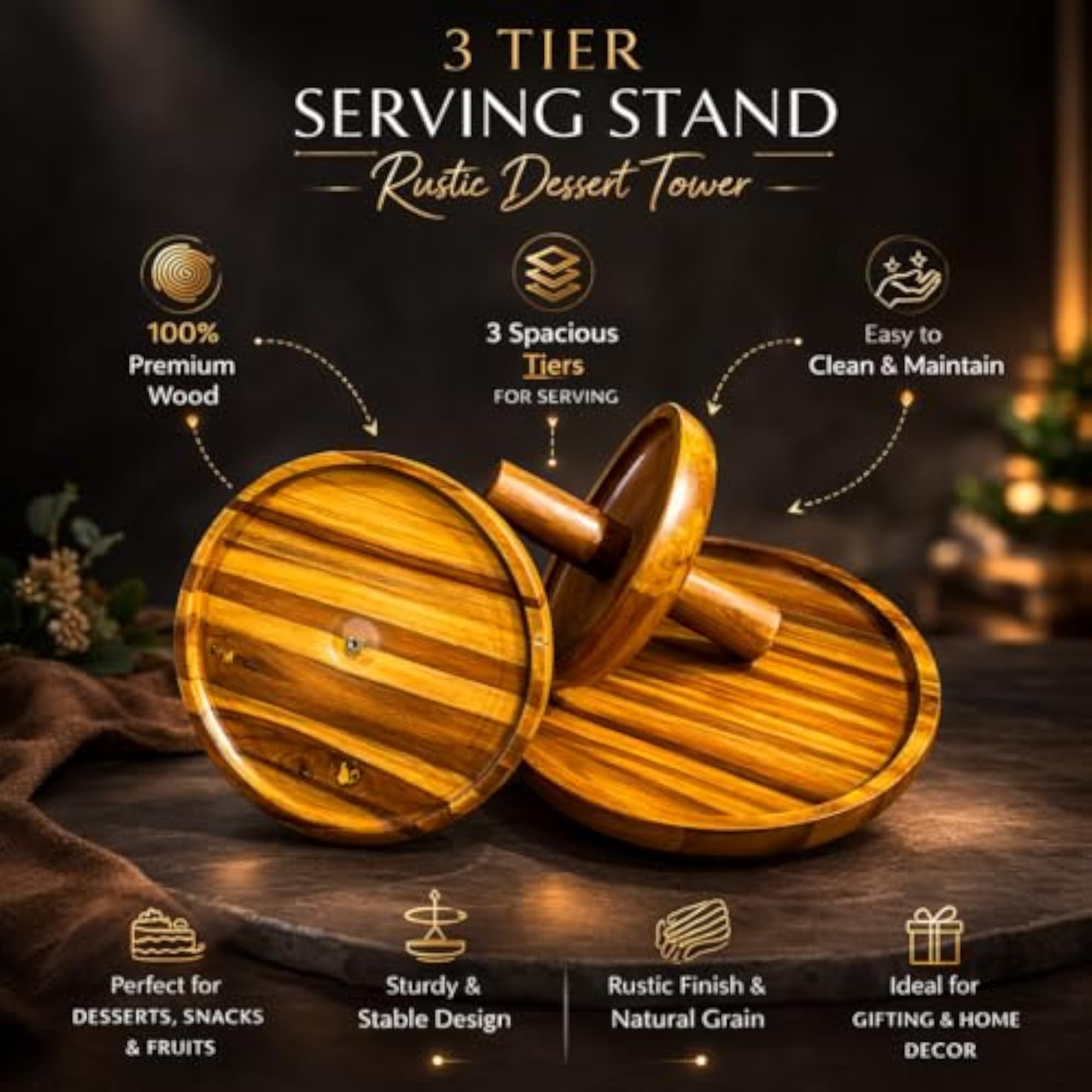 DIY 3 Tier Wooden Serving Stand, Rustic Dessert Tower