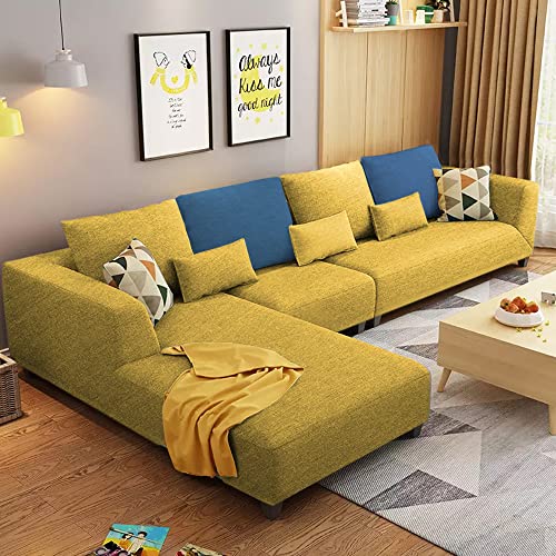 Image of Galib RHS 6 Seater L Shape Sofa Set for Living Room (Yellow Fabric)