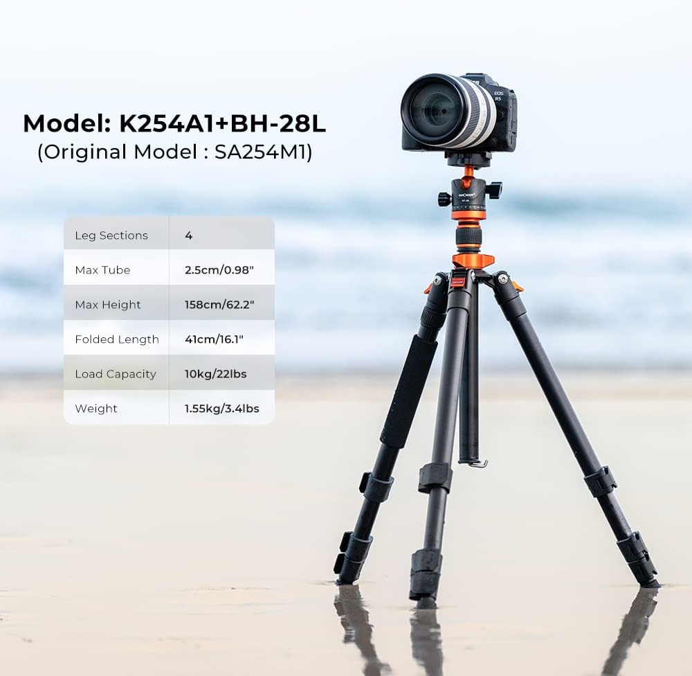 K&F Concept 62 inch DSLR Camera Tripod,Lightweight and Compact Aluminum Detachable Monopod Tripod with 360 Panorama Ball Head Quick Release Plate for Travel and Work K254A1+BH-28L (SA254M1) : Electronics