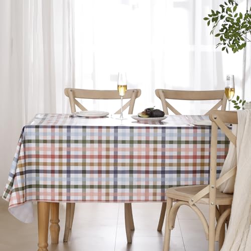 Image of Heavy Duty Vinyl Tablecloth with Flannel Backing Waterproof Oil-Proof Plastic Table Cloth Stain-Resistant Wipeable Rectangle or Square Table Cover for Indoor and Outdoor (Color Checkered,54x54 Inch)