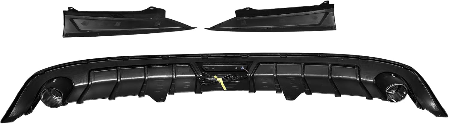 IKON MOTORSPORTS Rear Diffuser w/LED Brack Light, Compatible with 2023-2025 Honda Accord, IK Style Gloss Black PP Shark Fin Rear Bumper Valance Spoiler, Air Dam Chin Splitter Molding 3PCS