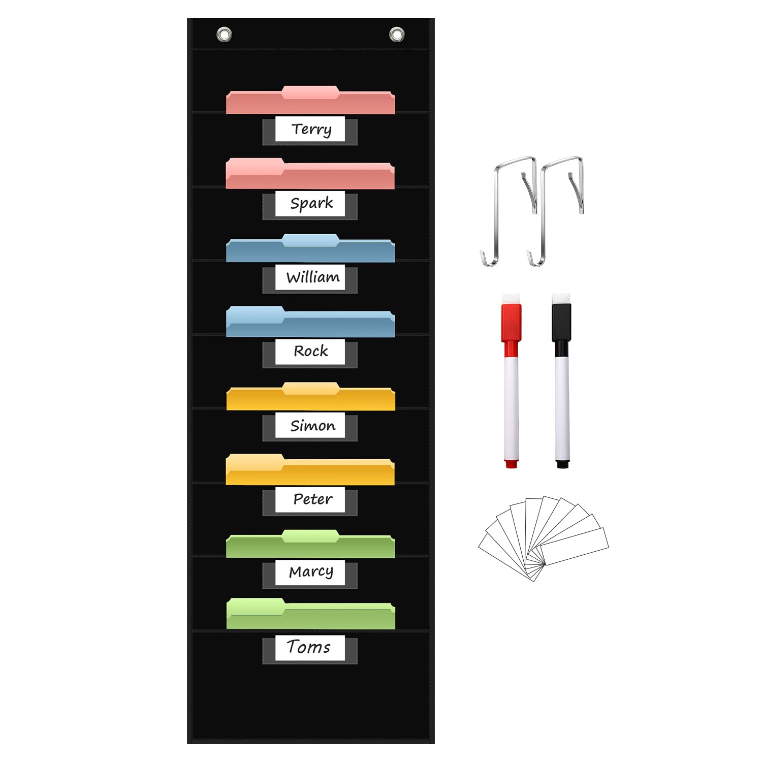 8 Pockets File Storage Pocket Chart with 8 Nametag Pockets,Hanging Wall File Organizer for Classroom and Office Use, Keeps assignments, Files, scrapbooks, and Papers neatly Organized.
