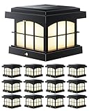 PARTPHONER RGBCW Solar Post Cap Lights 12-Pack, 9 Colors 3 Modes Fence Cap Lights, Bright Solar Outdoor Waterproof LED Deck Lighting for Fence Garden Deck Patio Porch Decor 4x4 Vinyl/Wood, Black
