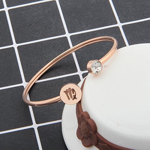 Zuo Bao Simple Rose Gold Zodiac Sign Cuff Bracelet with Birthstone Birthday Gift for Women Girls (Virgo) - Image 5