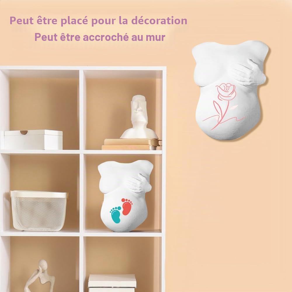 Kit Moulage Ventre Femme Enceinte, Bande de Plâtre avec Peintures et 2 Pinceaux, Sculpture pour Souvenirs de Grossesse