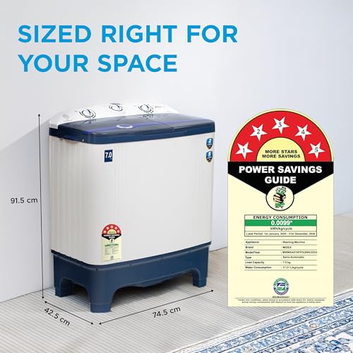 Image of Midea 7 kg 5 Star Semi Automatic Top Load Washing Machine Blue (MWMSA070PPG(BW), Rat Away Feature)