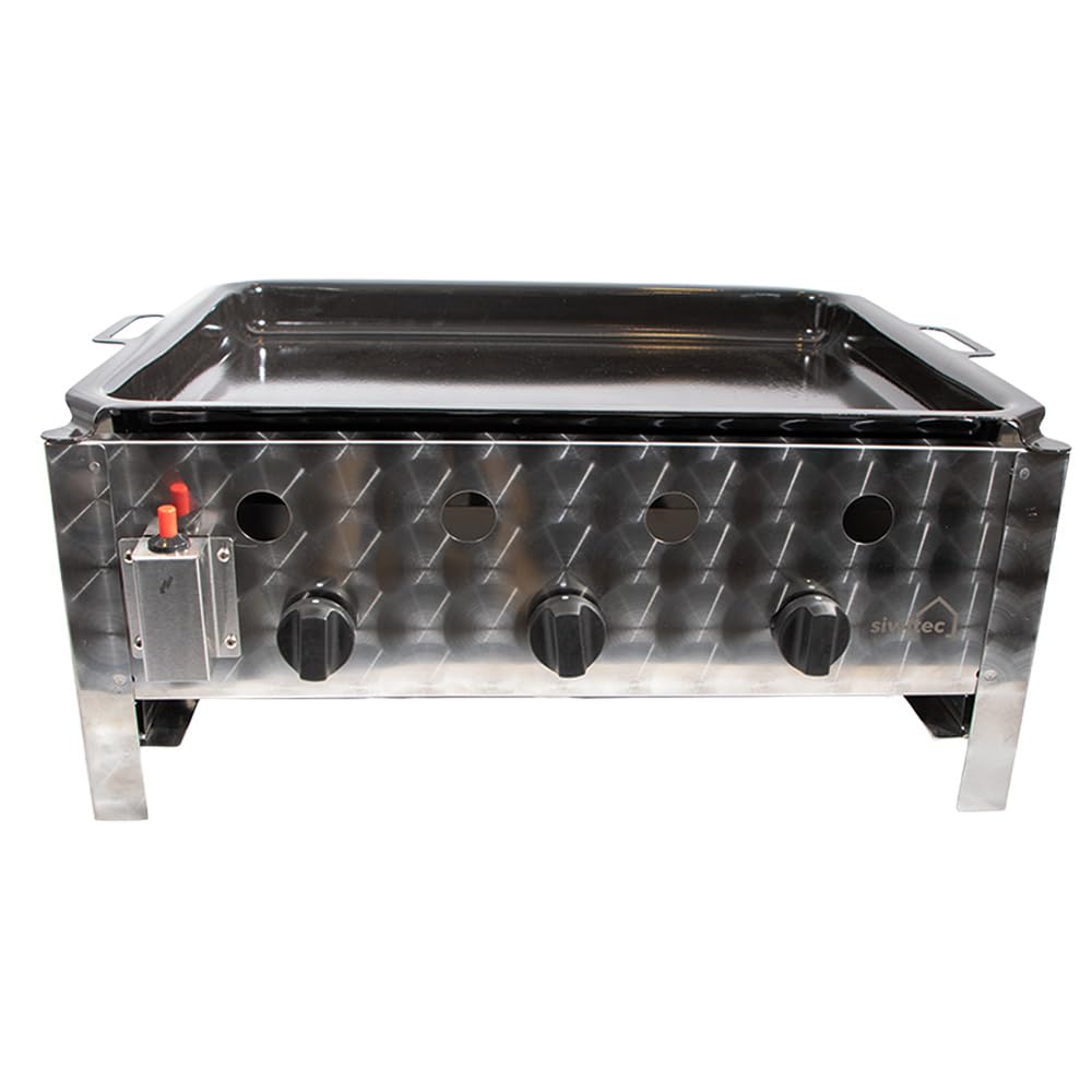 siwitec Gastrobräter, 3-flammig, Gastrogrill, Gasgrill, Wurstbräter aus Edelstahl – Profi Kombi-Bräter für Gastronomie, Imbiss & Catering, leistungsstarker Grill mobil, (B) 64 x (T) 52 x (H) 28 cm