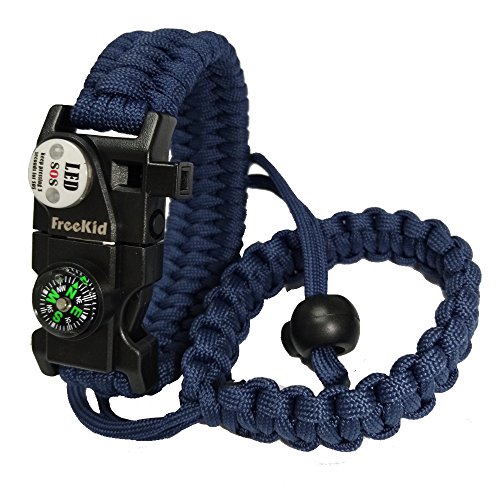 freekid Paracord Bracelet Survival Gear and Camera Wrist Strap - Outdoor Emergency First Aid Tool Kit 20 in 1 Compass, Sos Distress Led Light