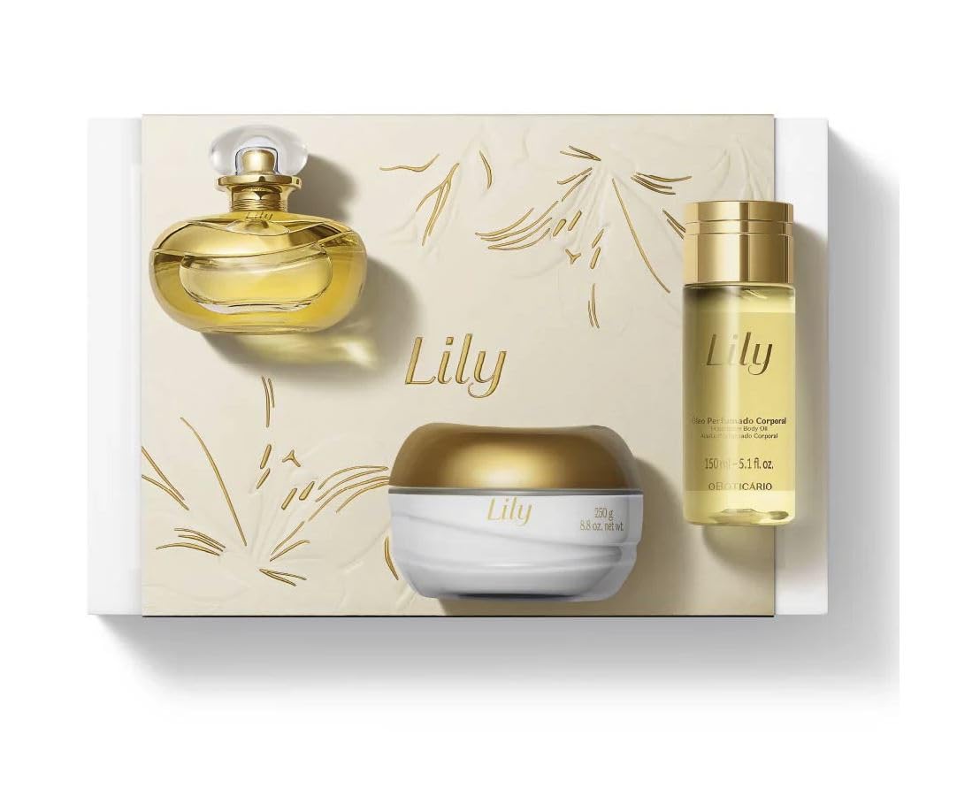 O Boticário Lily | Set regalo 3 prodotti | Profumo + Crema + Olio | Profumo Eau de Parfum 75 ml + Crema Corpo 250 g + Olio Corpo 150 ml | Aroma Fiore di Giglio | Idratazione 48h | Vegano