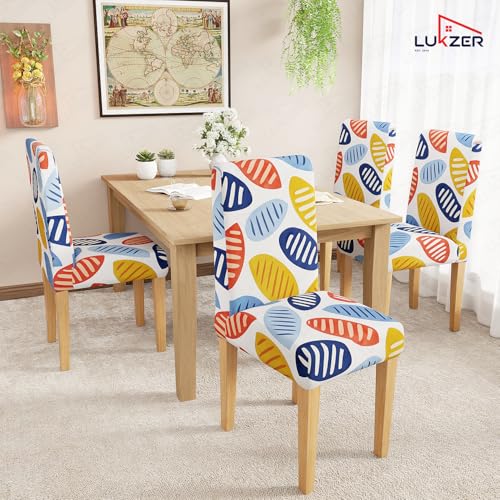 Image of Lukzer 1PC Colorful Leaves Stretchable Dining Chair Cover | Universal Fit Removable Washable Slipcover | 140 GSM Polyester + Spandex | Elastic Protective Cover for Home & Hotel Chairs Seat Slipcover