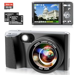 Digital Camera for Photography Autofocus 4K 48MP Vlogging Camera for YouTube with SD Card, 3″ IPS Screen Compact Travel Camera with 18 X Digital Zoom, Flash, Anti-Shake, 2 Batteries