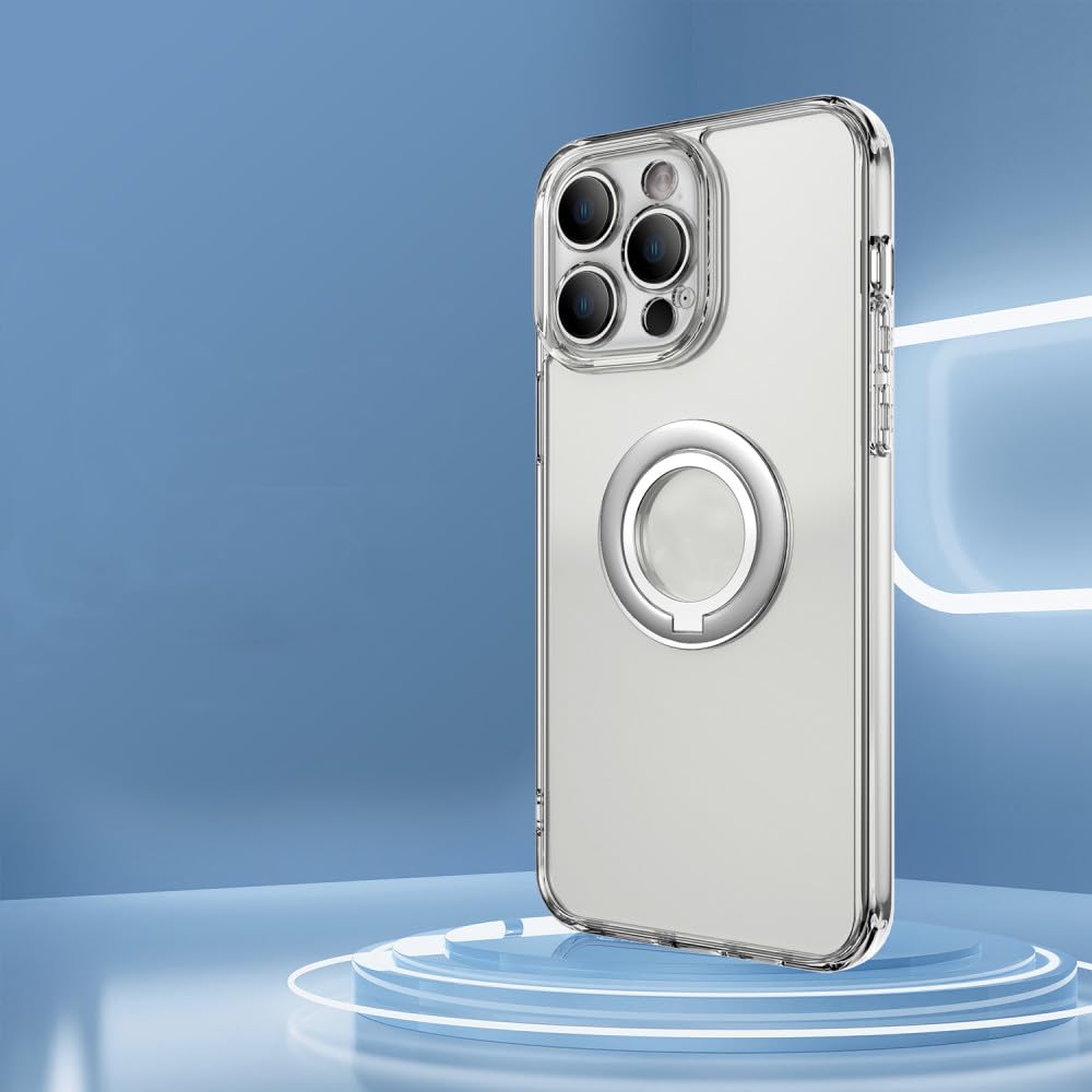 Luxury Transparent Matte Ring Car Holder Phone Case For iPhone 14 Plus 13 12 11Pro Max Lens Clear Shockproof PC Hard Cover,Clear,For iPhone 13 Pro