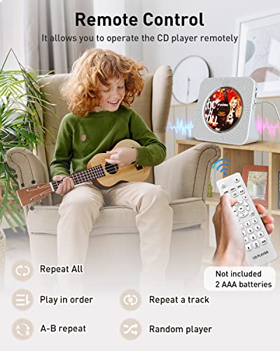 Qualori Cd Player Portable With Bluetooth Desktop Music Player Dual Speakers For Home Audio Boombox,Usb Flash Player,Fm Radio,Aux Input Output/Remote Control-White #TOP3