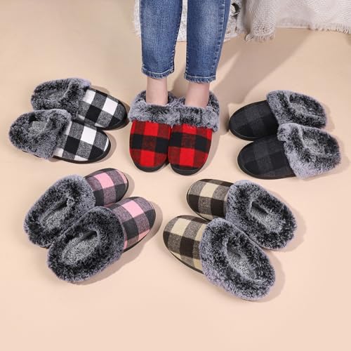Afellicy Womens Memory Foam Slippers Warm Checkered House Shoes Indoor and Outdoor Lining Bedroom Fuzzy Slipper Comfy Shoe4