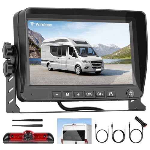 Ohradio Kit de Caméra de Recul sans Fil avec Haut Lampe Freinage pour Fiat Ducato Late 3 gen 2006-2017/Peugeot Boxer 2006-2017/Citroen Jumper 2006-2017,7''...
