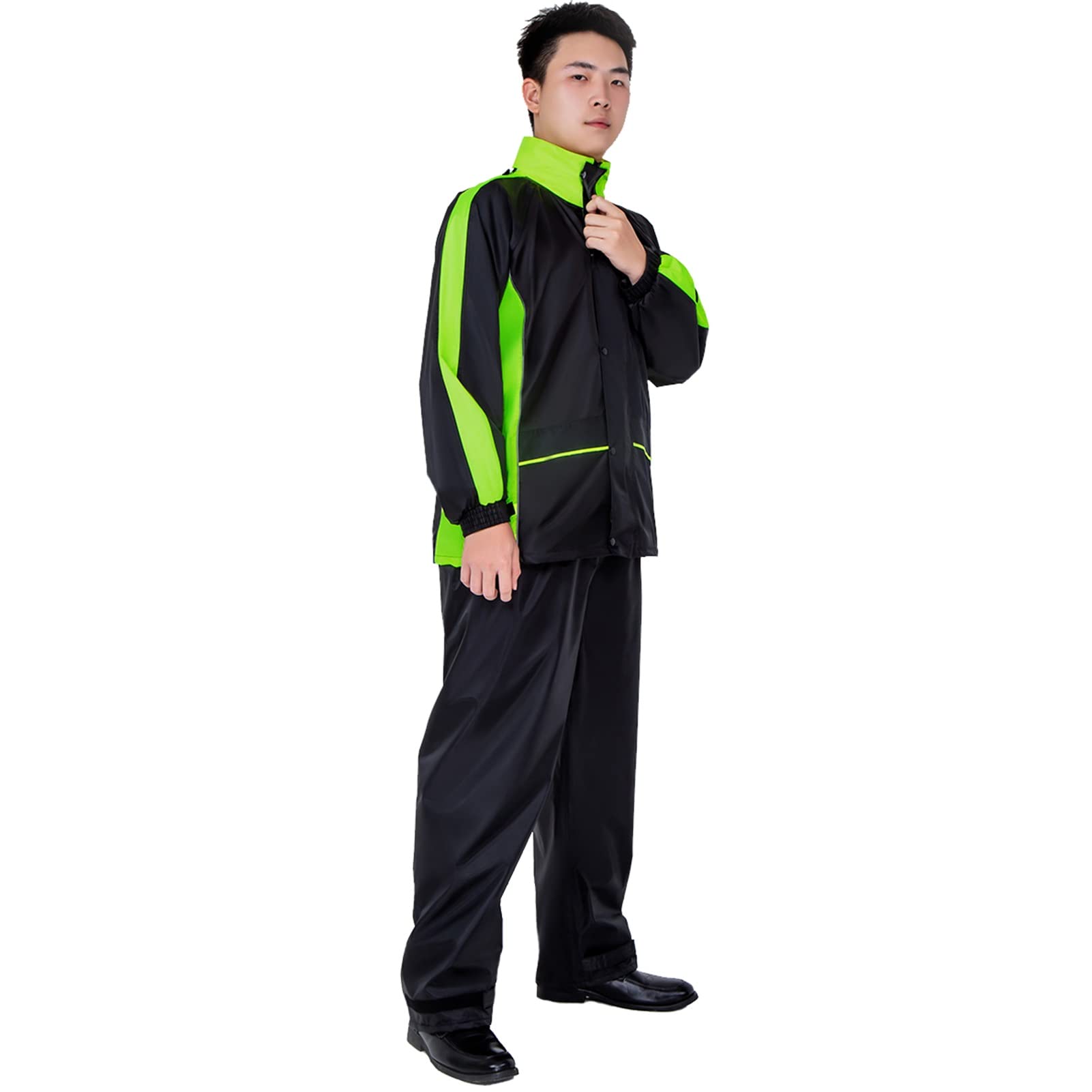 Traje de Lluvia para Hombre Impermeable Ligero con Capucha Chubasquero de Alta Visibilidad Conjunto de Chaqueta y Pantalones Poncho de Lluvia de Manga Larga Transpirable - M/L/XL/XXL