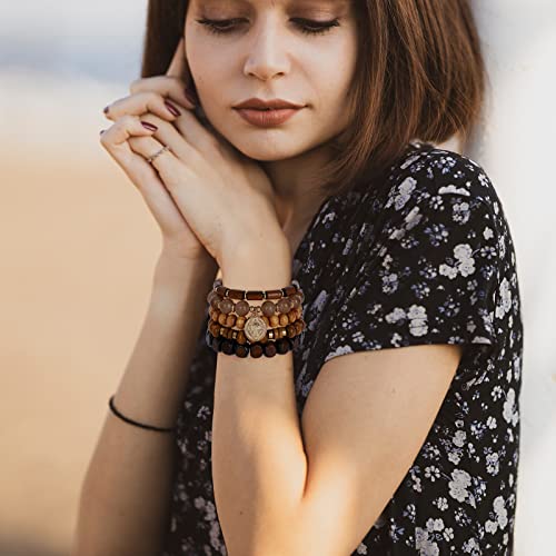 Bohemian Natural Stone Beaded Bracelets for Women Men Stackable Stretch Beads Bracelet Set with Charm and Tassel Multilayered Elastic Gemstone Bracelets Summer Beach Boho Jewelry Gift for Women2