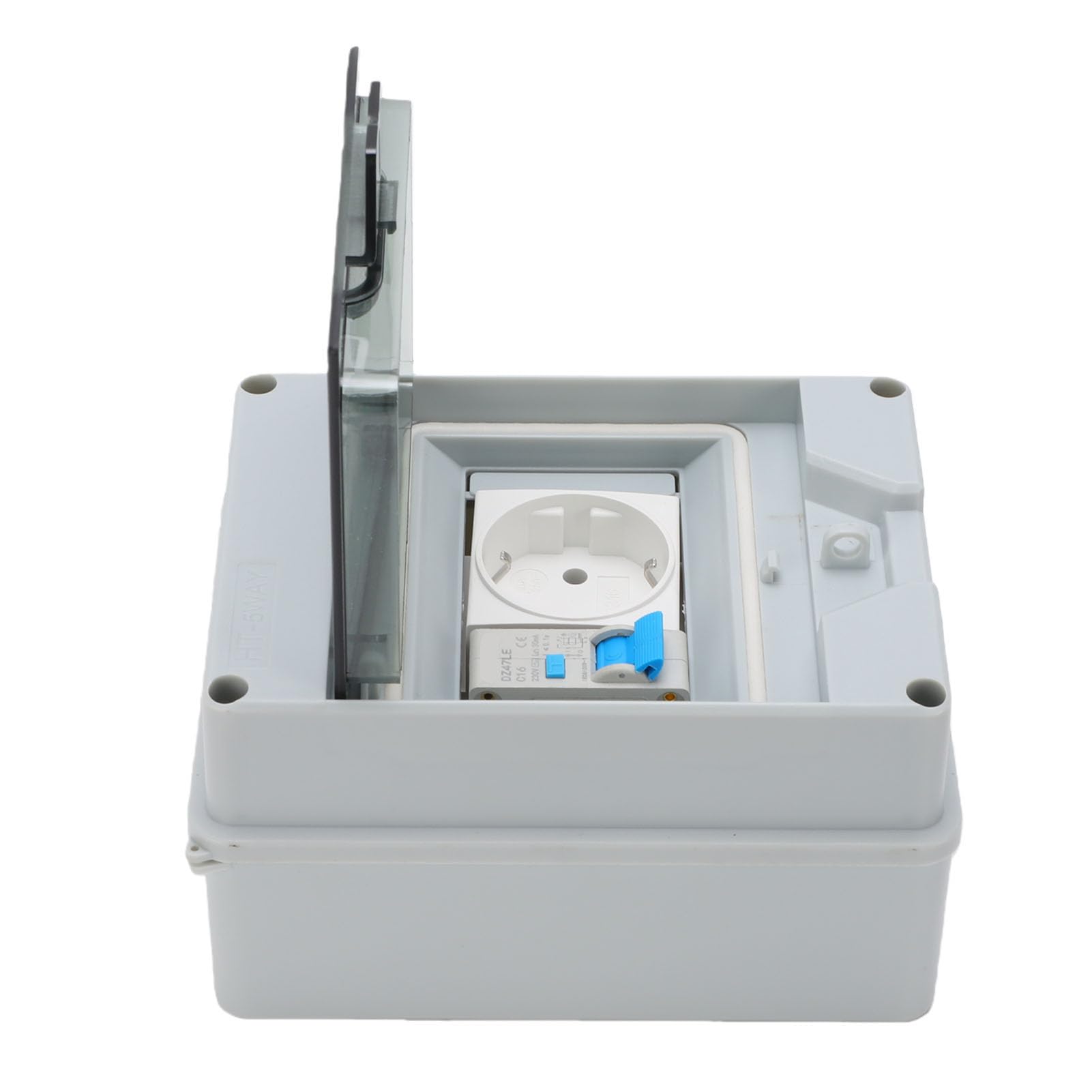 Eujgoov Caja de Distribución de Energía de Pared Montada en Superficie, 16A 1P+N Toma de Disyuntor IP65 Caja a Prueba de Agua, con Cubierta Transparente para Uso en Exteriores Sótanos