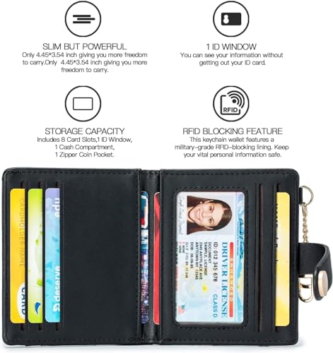 Image of VOGARD Slim Wallet for Women,RFID Blocking Bifold Credit Card Holder with Zipper Coin Pocket,ID Window & Keychain (Black)
