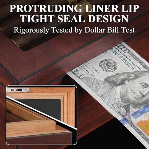 Flauno Cigar Humidor, Spanish Cedar Wood, Air Circulation System, Accurate Digital Hygrometer, Up to 60 Cigars, 2 Humidifiers, 2 Dividers, Glass Top Cigar Box with Lock, Gift for Cigar Lovers - Thumbnail 2
