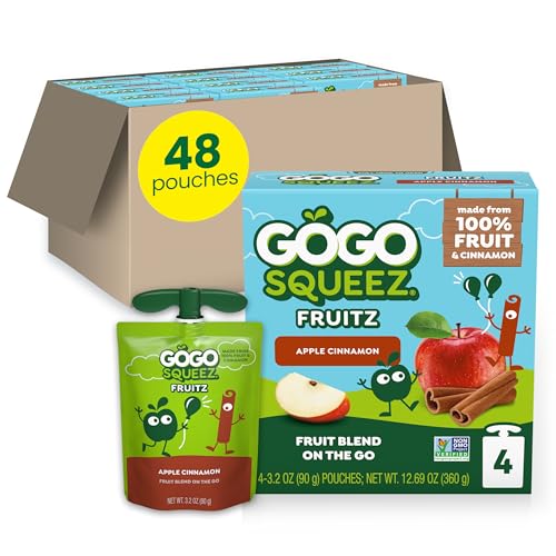 GoGo squeeZ No Sugar Added Applesauce and Fruit Puree, Apple Cinnamon, 3.2 oz Pouches (Pack of 48), Fruit Snacks for Kids, Gluten Free, Nut Free, Recloseable Cap, BPA Free