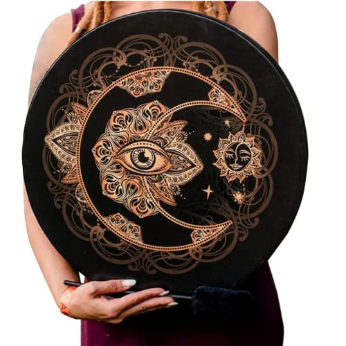 Vegan Shaman \"Alchemical Moon Drum\" 10\'\' Sound Healing Tool Tunable Membrane Woman Frame Drum Medicine Instrument Soul Gift for Music Lovers (E)