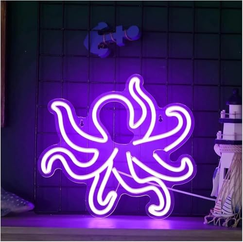 Néon océan pieuvre décoration murale LED chambre garçon 30 x 28 cm