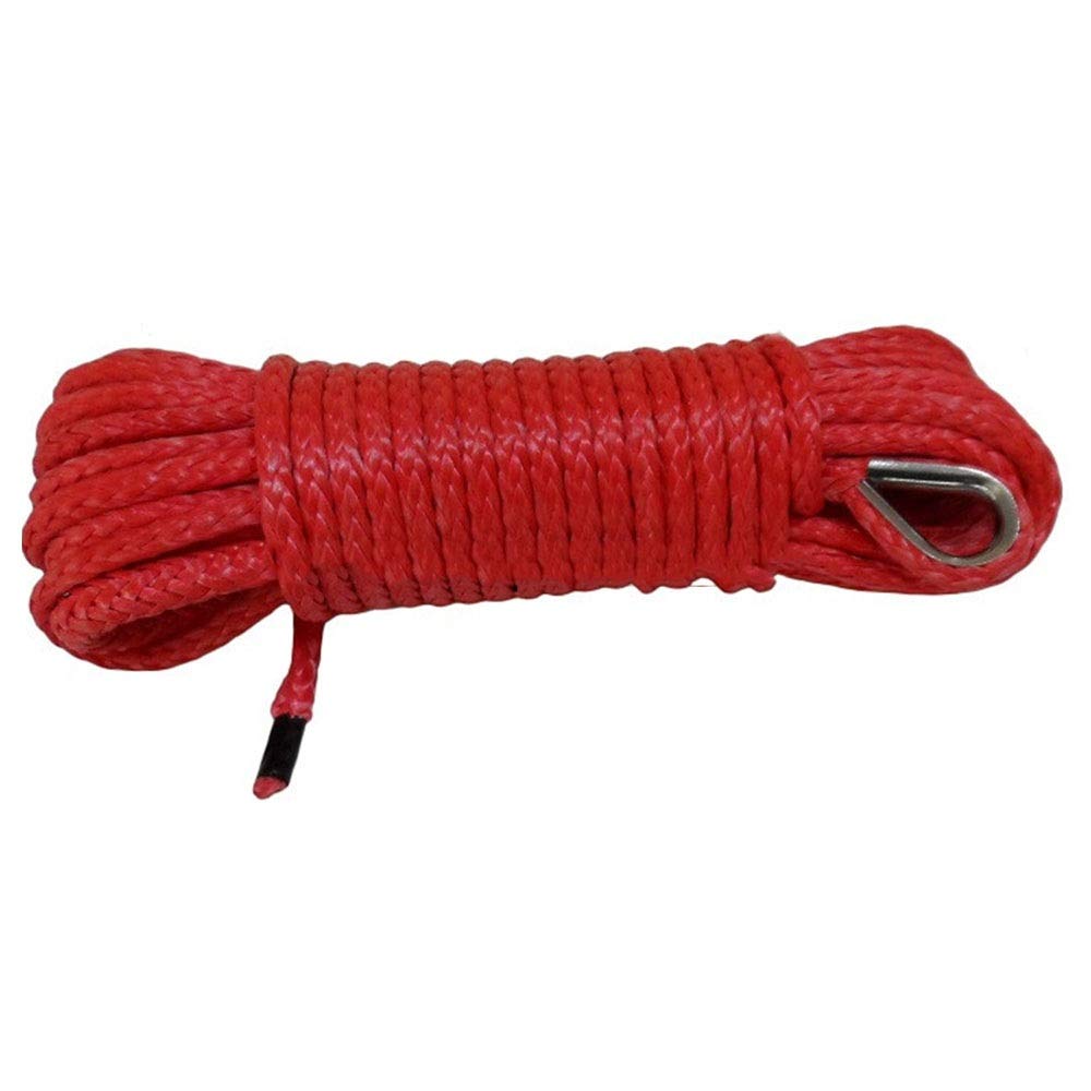 Winch Rope, Red 6mm*15m Winch Cable with 4500lbs Hawse Fairlead for Offroad Parts,Synthetic Rope,ATV Winch Relay,Boat Winch Rope 6mm