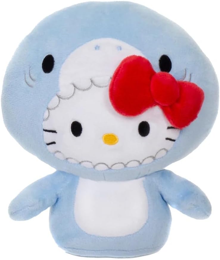 Hello Kitty Shark Sanrio Plush Toy, Blue and White with Red Bow, Soft Polyester, 13 Inches