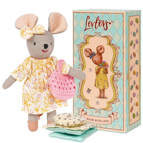 LEVLOVS Mama and Daughter Mouse Stuffed AnimalLinen Mouse ToyMouse FamilyCotton MouseFairy MouseMini Dolls SetFabric Doll Mice Toys Family Dolls