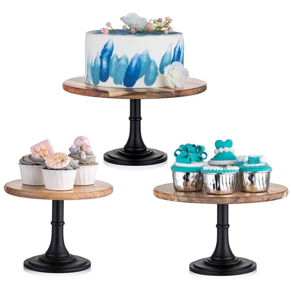NUPTIO Tortenständer aus Holz 3er-Set: Rustikaler Ständer für Kuchen Hochzeit Dessert Ständer Holz-Tortenständer für Geburtstag Babyparty Party Cupcake Nachmittagstee Kuchen Desserttisch