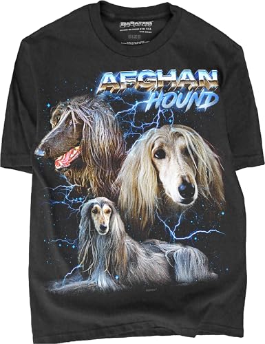 Heavy Metal Afghan Hound Tshirt for Men & Women 80s 90s Glam Rock Style with Epic Stars and Lightning (US, Alpha, X-Large, Regular, Regular, Afghan Hound)