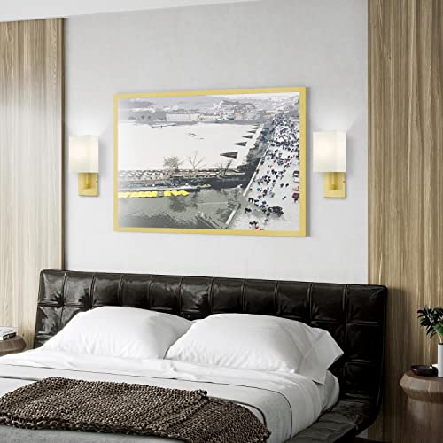 Image of Livex Lighting 51101-12 Meridian Collection ADA 1-Light Wall Sconce Light with Off-White Hardback Fabric Shade, Satin Brass