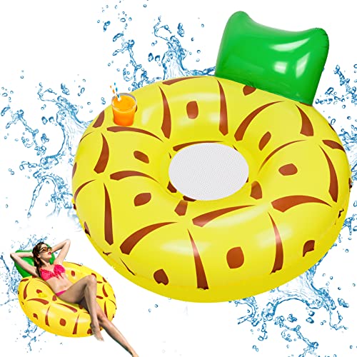 FORMIZON Piscina Flotador Gigante, Anillo de Natación de Piña Grande, Anillo de Natación Inflable con Respaldo de Piña y Posavasos, Colchoneta Hinchables para Piscina Adultos y Niños (Piña)