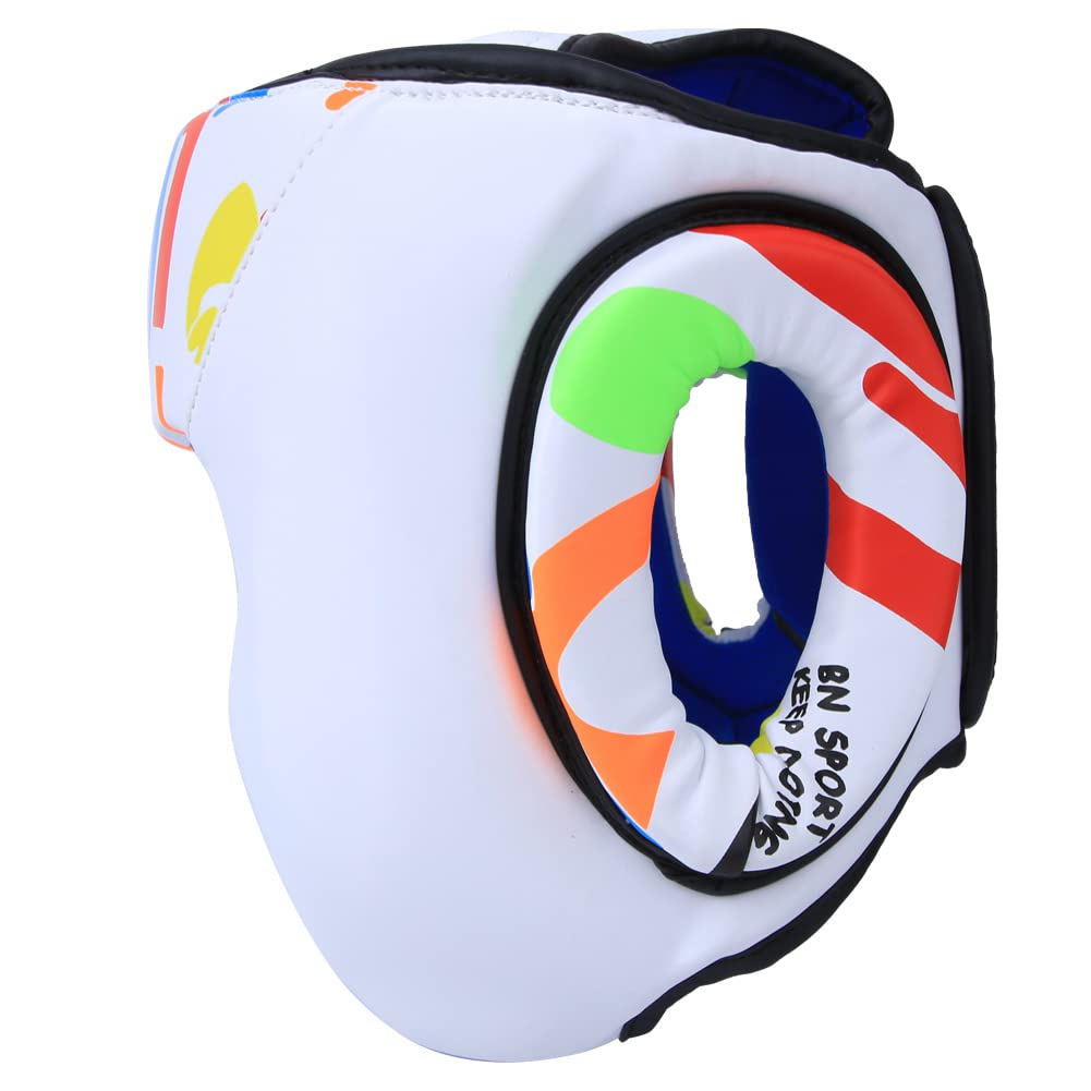 HERCHR Copricapo per Bambini Graffiti per Boxe, Protezioni per Teste di Kickboxing, Equipaggiamento Protettivo per Sparring, Muay Thai E Taekwondo(Bianco)