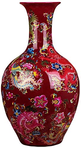 Vase en céramique grand format rouge dragon et phénix, cadeau de mariage idéal