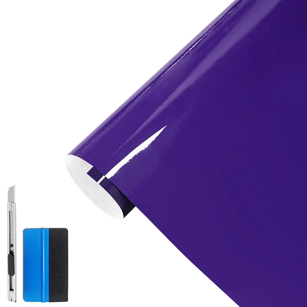 LZLRUN High Gloss Purple Vinyl Realistic Paint Car Wrap Film 2" x 30ft