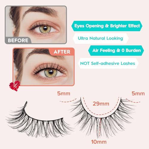 False Eyelashes Natural Look Wispy Lashes 10mm Short Lash C Curl 0.1MM Thin Band Lashes Pack Siligli Fake Eyelash 7 Pair - Image 4