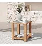 CHITA Patio Wicker Rattan Side Table with Adjustable Foot Leveler, Outdoor Square End Table with ...