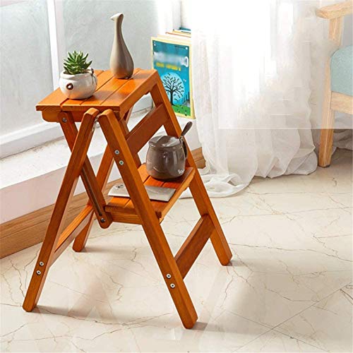 Taburete con peldaños de madera escalera de 2 niveles portátil multifunción 4